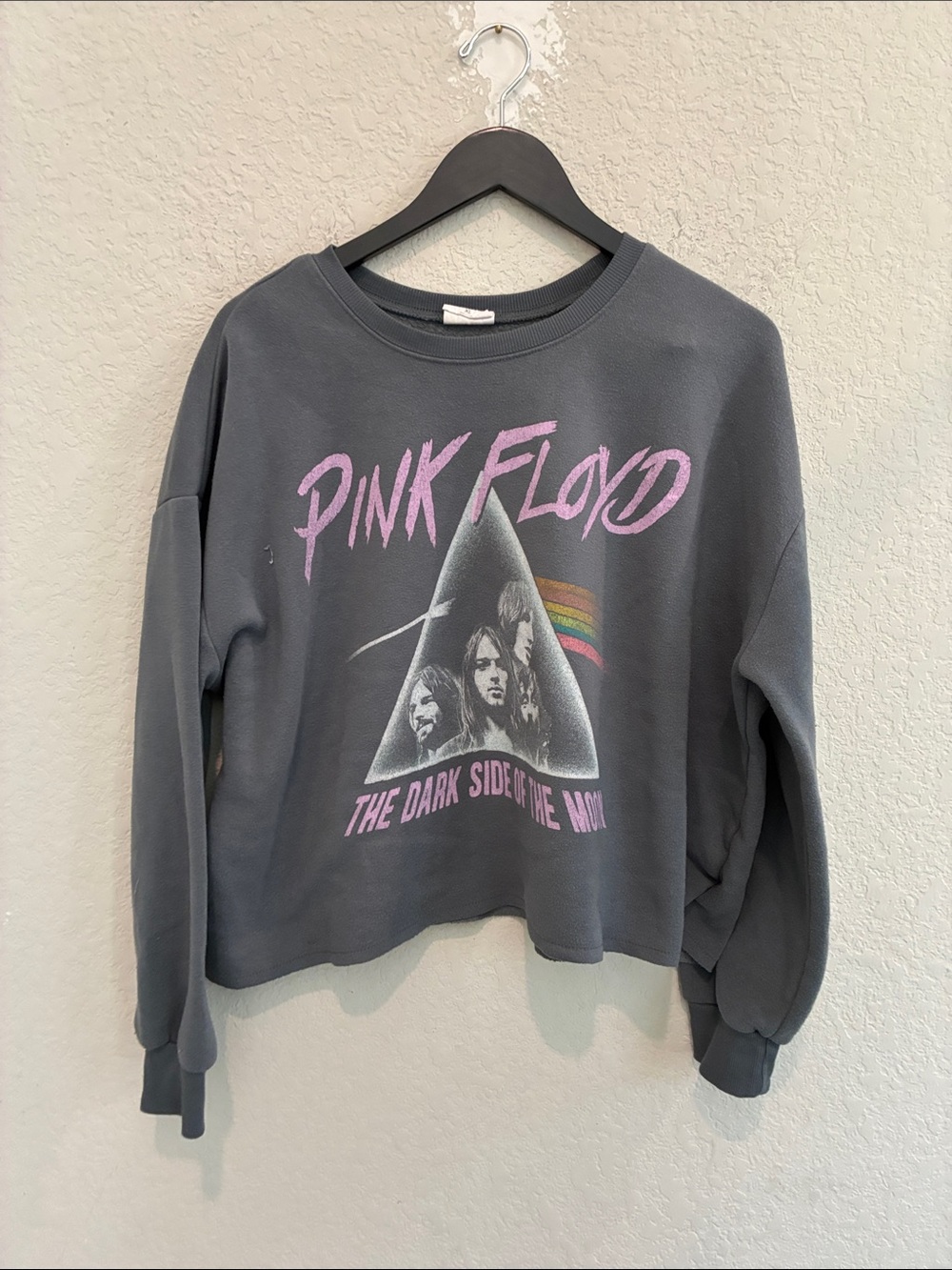 Pink Floyd Charcoal Crewneck Sweater with Pink Logo and Rainbow Graphic